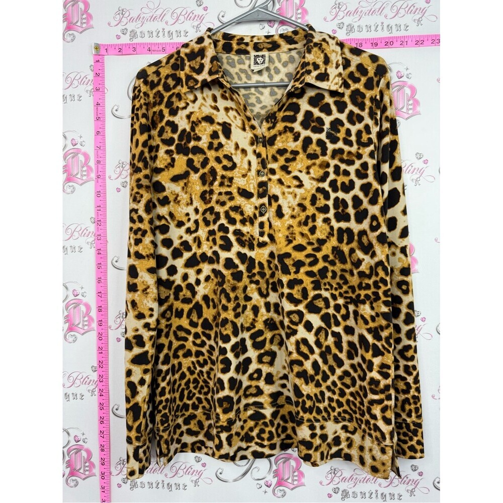 Anne Klein shirt Leopard Print Button-Up Blouse in Brown and Black